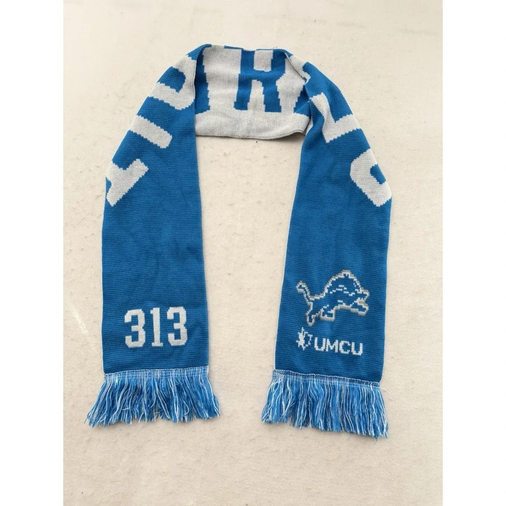 Detroit Lions Scarf 313 Double Sided NFL Football Team Logo Blue White AUTHENTIC